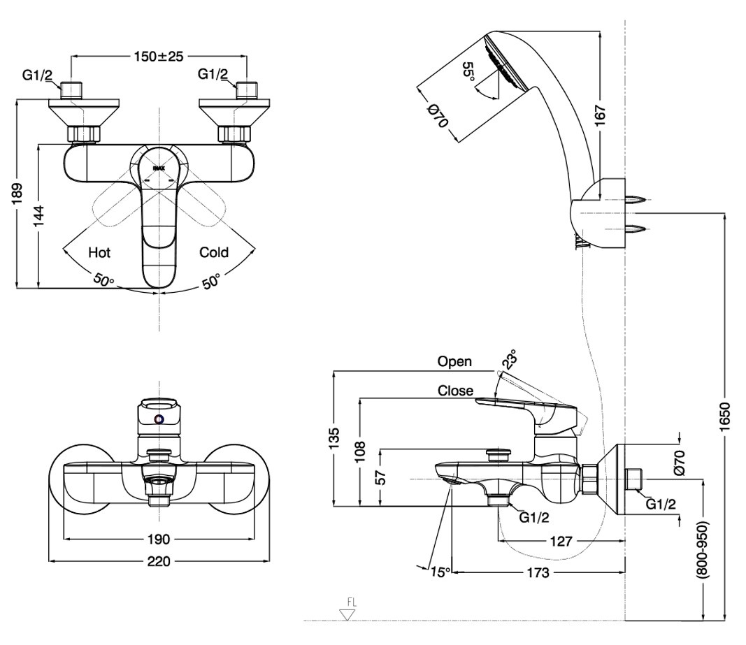 Sen tắm gắn tường Inax BFV-1403S-4C