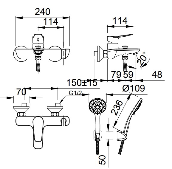 Vòi sen tắm Inax nóng lạnh BFV-503S