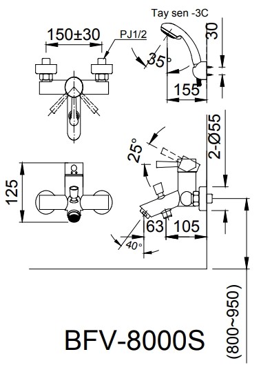 Vòi sen tắm Inax BFV-8000S-5C