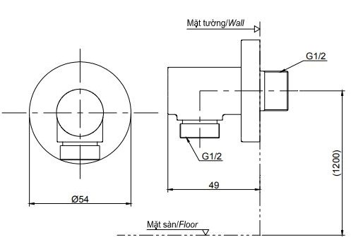 Cút nối tường TOTO TBW01014B