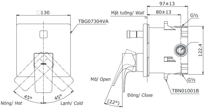 Van điều chỉnh nhiệt TOTO TBG07304VA TBN01001B