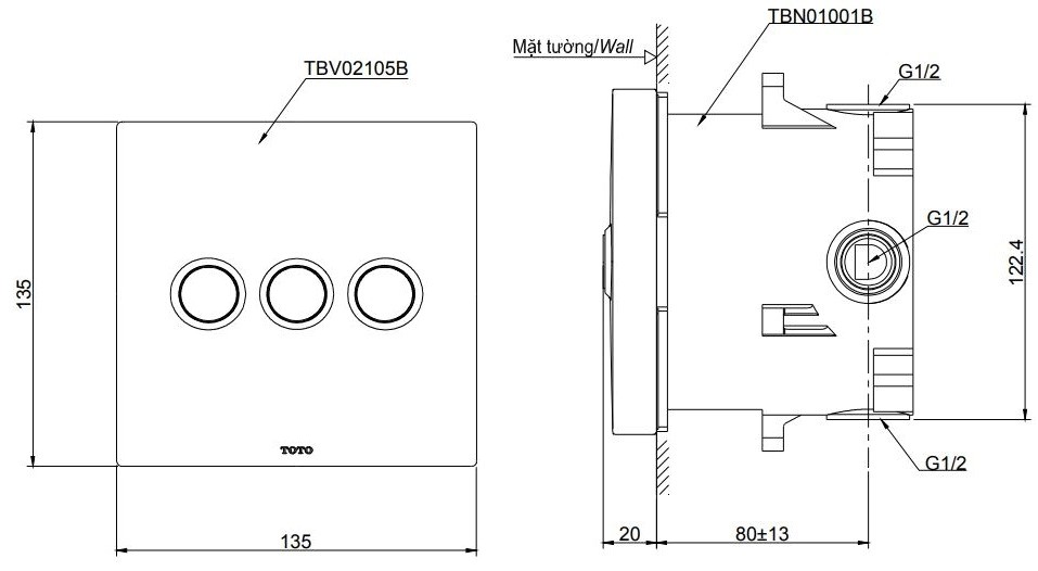 Van điều chỉnh nhiệt TOTO TBV02105B TBN01001B