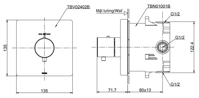 Van điều chỉnh nhiệt TOTO TBV02402B TBN01001B