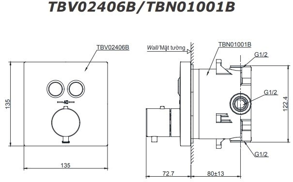 Van điều chỉnh nhiệt TOTO TBV02406B TBN01001B