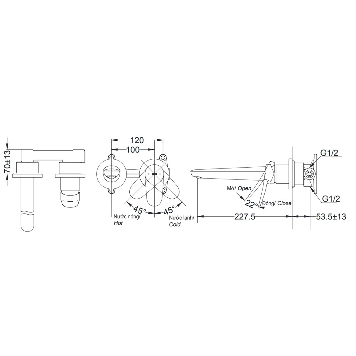 Vòi Lavabo gắn tường nóng lạnh TOTO TLS04308B