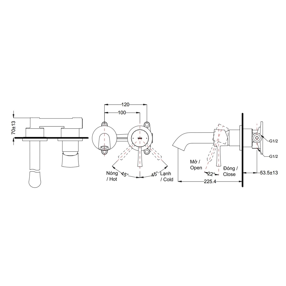 Vòi Lavabo gắn tường nóng lạnh TOTO TLS02308B