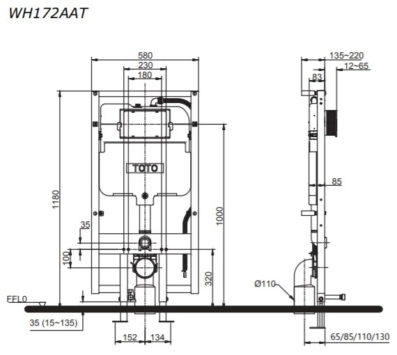 Két nước âm tường TOTO WH172AAT Tự Động Xả
