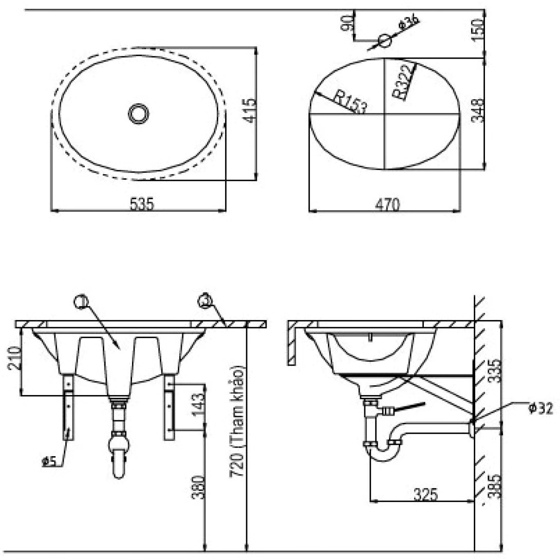 Chậu Rửa Âm Bàn Lavabo Inax AL-2293V