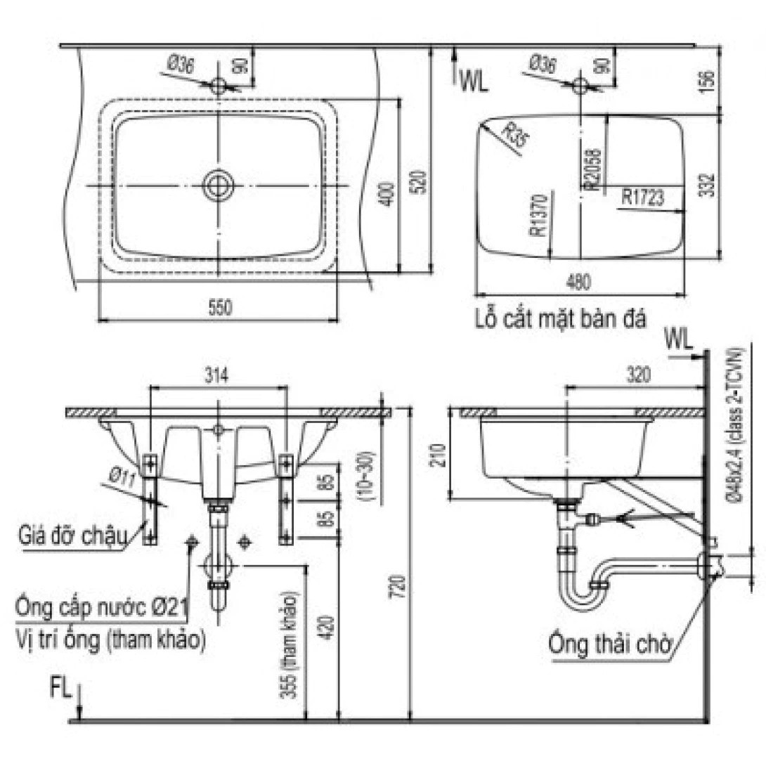Chậu Rửa Âm Bàn Lavabo Inax AL-2298V