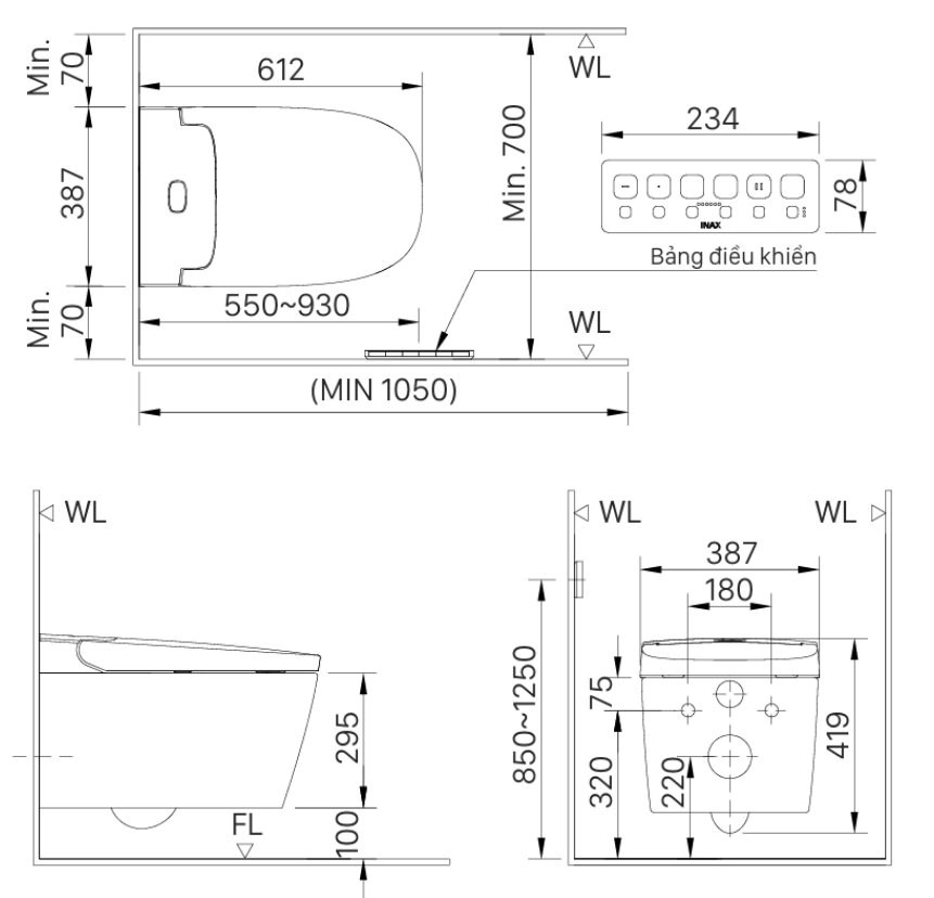 Bồn cầu điện tử treo tường INAX AC-AC-820VN