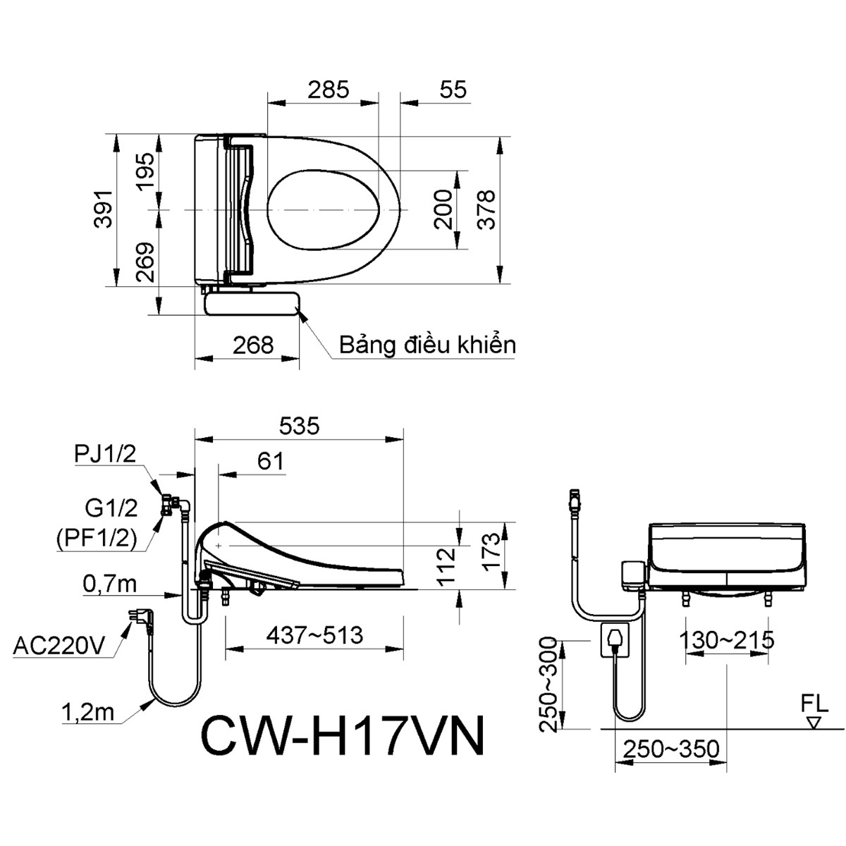 Nắp rửa điện tử INAX CW-H17VN