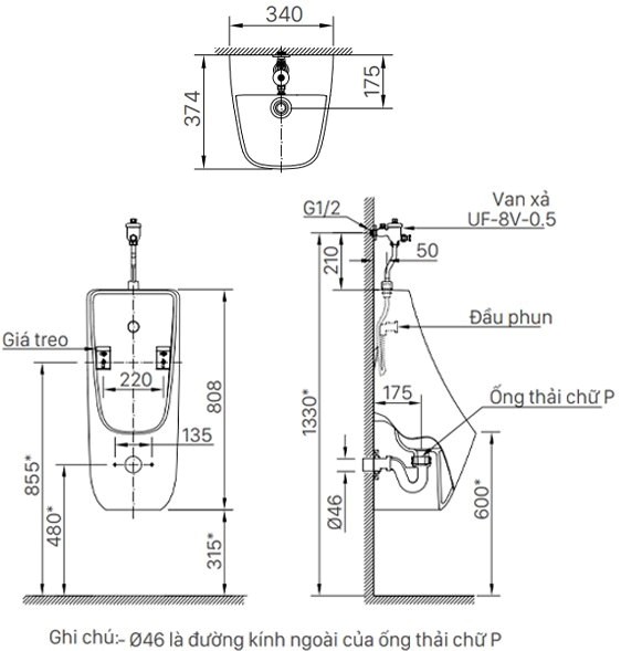 Bồn tiểu nam treo tường INAX AU-468V