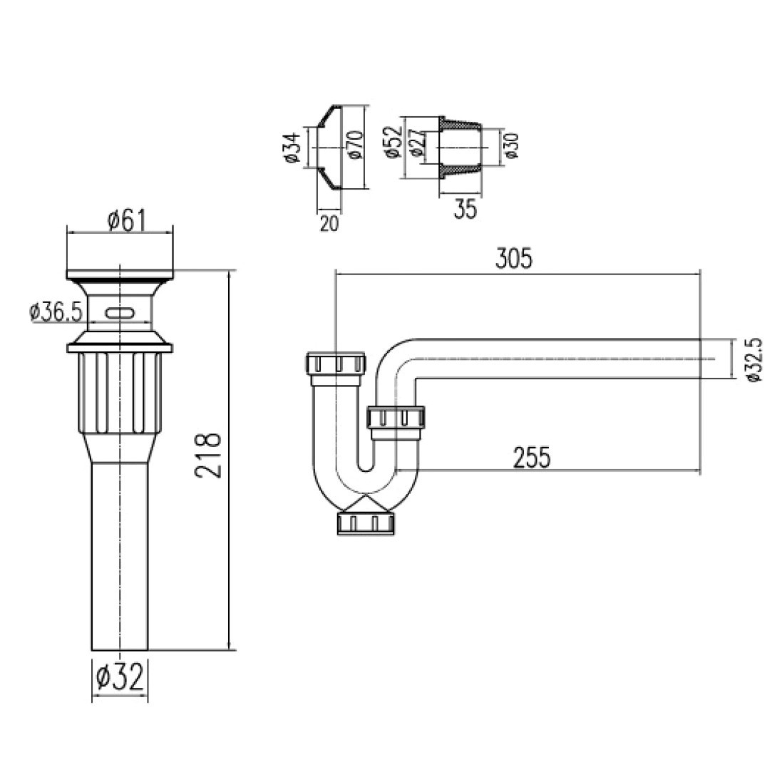 Bộ Ống Xả Chậu & Ống Thải Chữ P INAX A-325PS Nhựa 