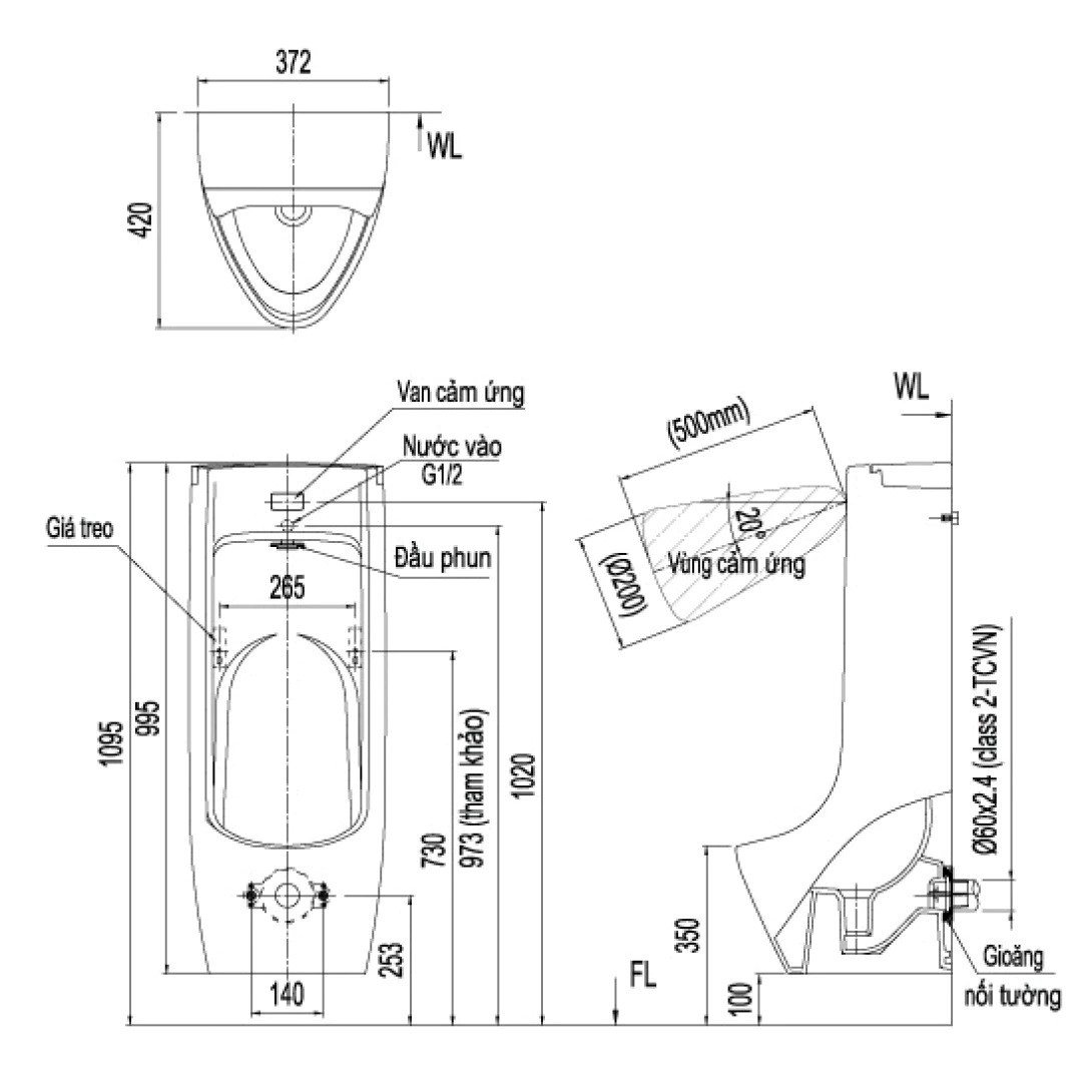 Bồn Tiểu Nam INAX ASU-500V Cảm Ứng 