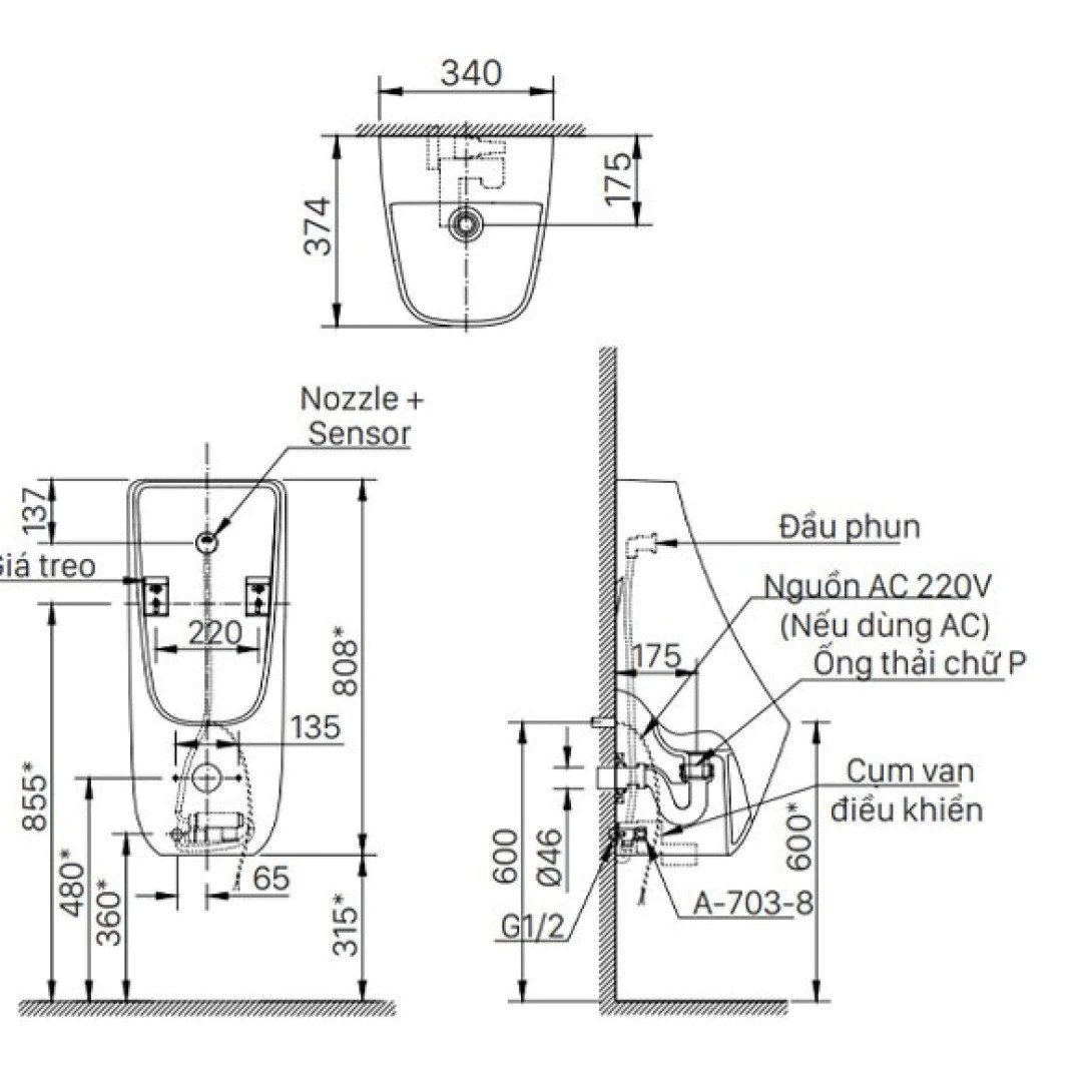 Bồn Tiểu Nam Treo Tường INAX AU-468IR Cảm Ứng 