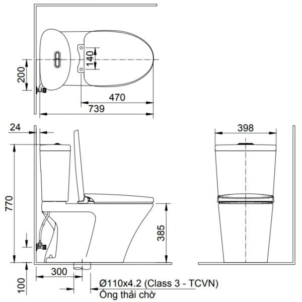 Bàn Cầu 2 Khối INAX C-700VAN Xả Nhấn
