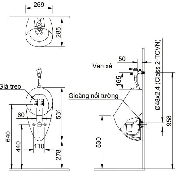 Bồn tiểu nam treo tường INAX U-117V