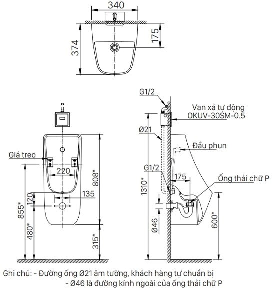 Bồn tiểu nam treo tường INAX AU-468VAC